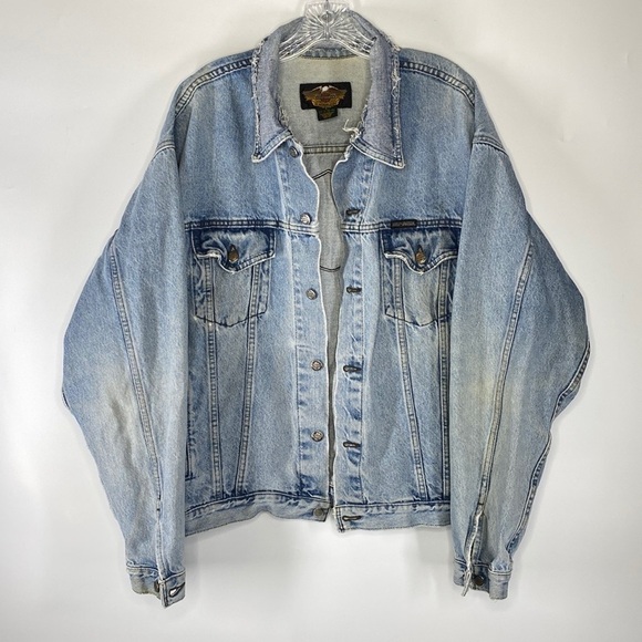 Vintage Harley Davidson Biker Denim Button Front Jacket Size Large - Picture 2 of 9